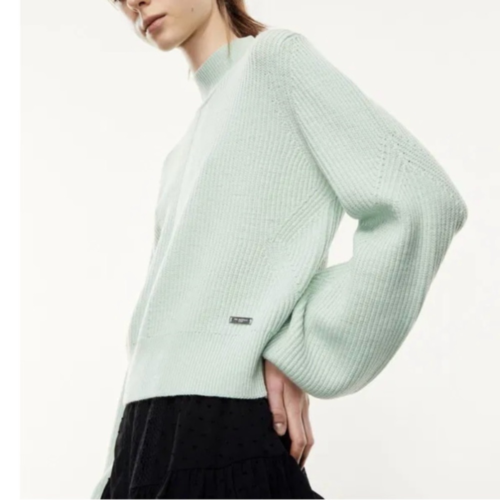The Kooples Merino Wool Ribbed Knit Sweater in Mint Green - Picture 2 of 12